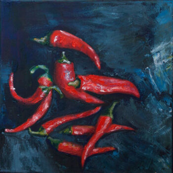 Peinture intitulée "Hot peppers 3" par Natalya Shulga, Œuvre d'art originale, Huile