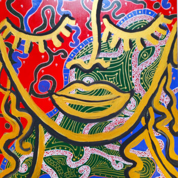 Peinture intitulée "Buddha Girl Gold Or…" par Natalya Volynska, Œuvre d'art originale, Acrylique