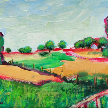 Painting titled "Green Landscape Ori…" by Natalya Volynska, Original Artwork, Acrylic