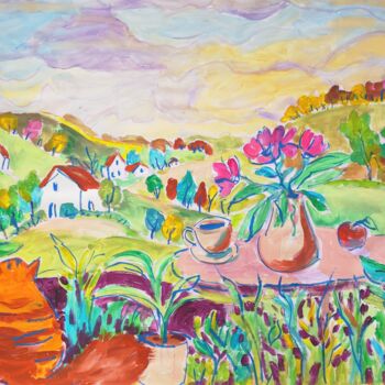 Malarstwo zatytułowany „Sunset Mountainscap…” autorstwa Natalya Volynska, Oryginalna praca, Akryl