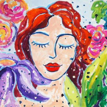 Painting titled "Dreaming Woman Flow…" by Natalya Volynska, Original Artwork, Acrylic