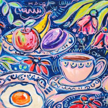 Painting titled "Late Breackfast Abs…" by Natalya Volynska, Original Artwork, Acrylic