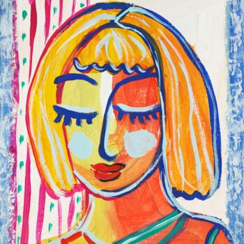 Schilderij getiteld "Reading Girl Abstac…" door Natalya Volynska, Origineel Kunstwerk, Acryl