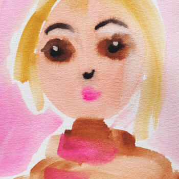 Malerei mit dem Titel "Blond Mädchen Origi…" von Natalya Volynska, Original-Kunstwerk, Aquarell