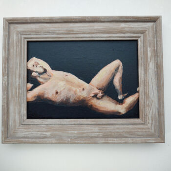 Painting titled "Dreaming Man Nude O…" by Natalya Volynska, Original Artwork, Acrylic Mounted on Cardboard