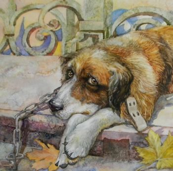 Ζωγραφική με τίτλο "Собака.Dog." από Наталья Дерманская, Αυθεντικά έργα τέχνης, Ακουαρέλα Τοποθετήθηκε στο Χαρτόνι