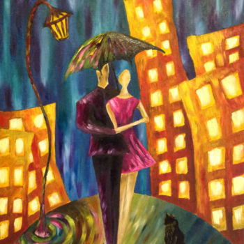 Malerei mit dem Titel "Дождливый вечер" von Natalya Matkovskaya, Original-Kunstwerk, Öl