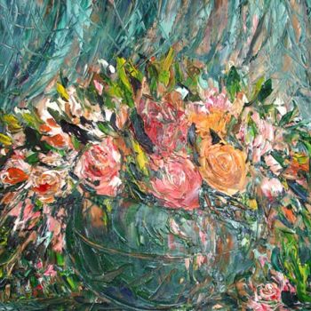 Ζωγραφική με τίτλο "Des roses dans la v…" από Nataly Basarab, Αυθεντικά έργα τέχνης, Λάδι