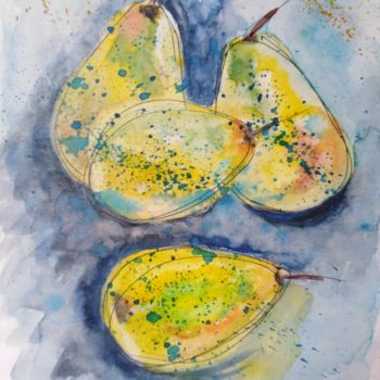 Pintura intitulada ""Pear compot"" por Natalia Ganichkina, Obras de arte originais, Aquarela