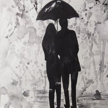 Painting titled ""Rain in the City"" by Natalia Ganichkina, Original Artwork, Watercolor