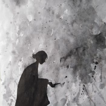 Schilderij getiteld "Depression" door Natalia Ganichkina, Origineel Kunstwerk, Aquarel