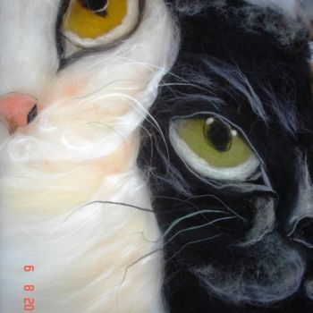 Peinture intitulée "Котики-Инь и Янь(ри…" par Nataly Netronina, Œuvre d'art originale, Huile