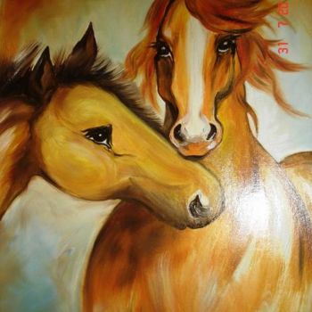 Картина под названием "Лошади (масло, карт…" - Nataly Netronina, Подлинное произведение искусства, Масло