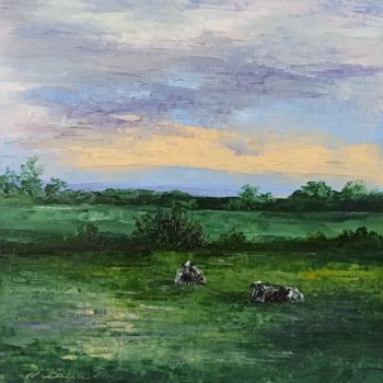Painting titled "Country evening" by Natalia Cherepovich, Original Artwork, Oil