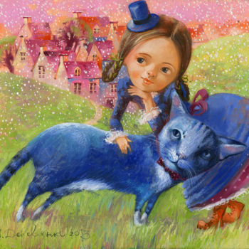 Pittura intitolato "Синий кот или Чудес…" da Natalia Derevianko, Opera d'arte originale, Olio