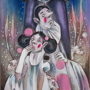 Dessin intitulée "White Clowns" par Natasha Ermolaeva, Œuvre d'art originale, Aquarelle