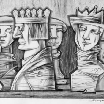 Drawing titled "Chess Pieces1" by Natasha Ermolaeva, Original Artwork, Graphite