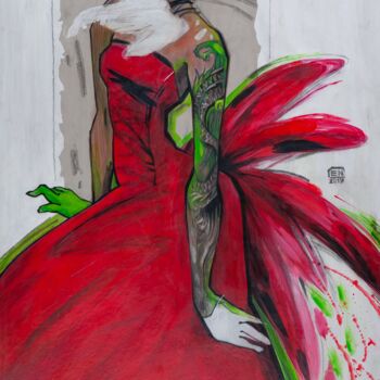 Σχέδιο με τίτλο "Red Dragon Dress" από Natasha Ermolaeva, Αυθεντικά έργα τέχνης, Ακρυλικό Τοποθετήθηκε στο Χαρτόνι