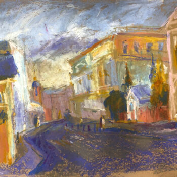 Painting titled "Street" by Natasha Kiryushkina, Original Artwork, Pastel