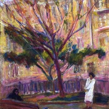 Disegno intitolato "The boulevard" da Natasha Kiryushkina, Opera d'arte originale, Pastello