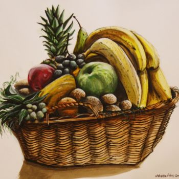 Painting titled "corbeille des fruits" by Natasha Pelley-Smith, Original Artwork, Oil