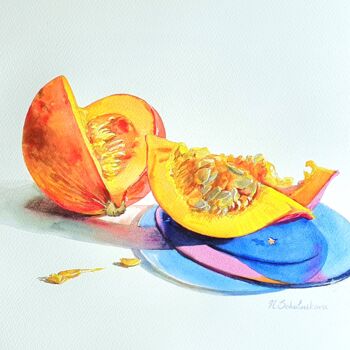 Peinture intitulée "Pumpkin modern stil…" par Natasha Sokolnikova, Œuvre d'art originale, Aquarelle