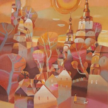 Peinture intitulée "Autumn cityscape/wa…" par Natasha Svetelshchuk, Œuvre d'art originale, Pastel
