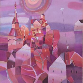 Peinture intitulée "Kite over the rooft…" par Natasha Svetelshchuk, Œuvre d'art originale, Pastel