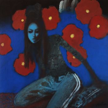 Painting titled "Night poppies" by Natasha Lyapkina, Original Artwork, Acrylic
