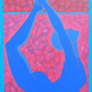 Malerei mit dem Titel "Blue Moon Yoga" von Nata Shemshur, Original-Kunstwerk, Acryl