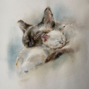 Painting titled "Mother and baby" by Natalia Chebotareva, Original Artwork, Watercolor