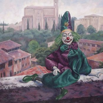 Malerei mit dem Titel "Clown in Siena" von Shtainfeld-Borovkov Nataly, Original-Kunstwerk, Öl