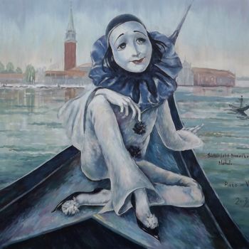Malerei mit dem Titel "Pierrot in Venice" von Shtainfeld-Borovkov Nataly, Original-Kunstwerk, Öl