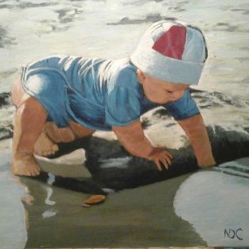 Schilderij getiteld "enfant sur la plage" door Nathalie De Courrèges, Origineel Kunstwerk, Acryl