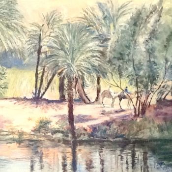 Painting titled "Paysage egyptien" by Nathalie De Courrèges, Original Artwork, Oil