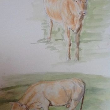Peinture intitulée "études de vaches be…" par Nathalie De Courrèges, Œuvre d'art originale, Aquarelle