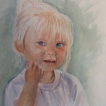 Malerei mit dem Titel "La petite blonde" von Nathalie De Courrèges, Original-Kunstwerk, Aquarell