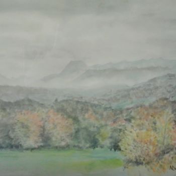 Peinture intitulée "paysage béarnais" par Nathalie De Courrèges, Œuvre d'art originale, Aquarelle