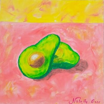 Painting titled "AVOCADO PAINTING OI…" by Natelly Gree, Original Artwork, Oil Mounted on Wood Stretcher frame