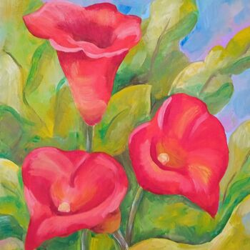 Peinture intitulée "Calla Lilies Oil Pa…" par Natelly Gree, Œuvre d'art originale, Huile