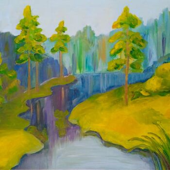 Painting titled "Pine Forest Oil Pai…" by Natelly Gree, Original Artwork, Oil