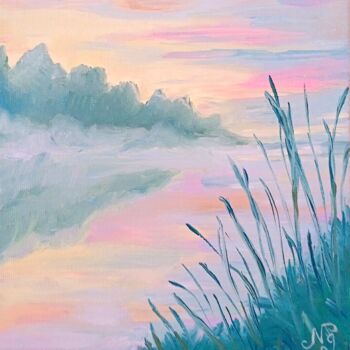 Painting titled "Foggy Seascape Oil…" by Natelly Gree, Original Artwork, Oil