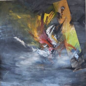 Painting titled "Brumes dans le ried…" by Nathacha, Original Artwork, Oil Mounted on Cardboard