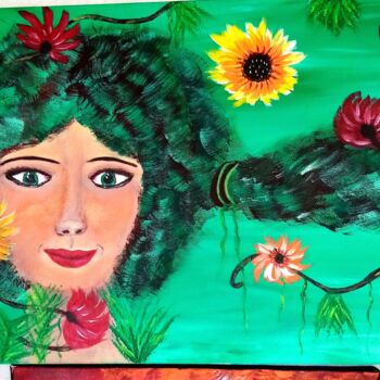 Peinture intitulée "Femme fleurs" par Nathalie Absire, Œuvre d'art originale, Acrylique Monté sur Châssis en bois
