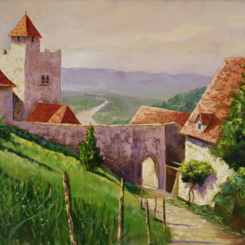 Peinture intitulée "Le château de Beynac" par Nathalie Armand, Œuvre d'art originale, Huile