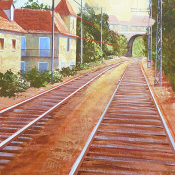 Pintura titulada "Sur les rails" por Nathalie Armand, Obra de arte original, Oleo