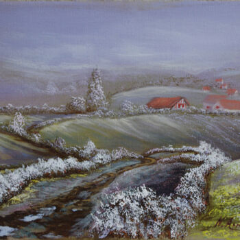 Painting titled "Givre hivernal" by Nathalie Armand, Original Artwork, Oil