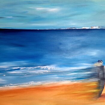 Painting titled "SURF" by Nathalie Beauvais, Original Artwork, Oil Mounted on Wood Stretcher frame