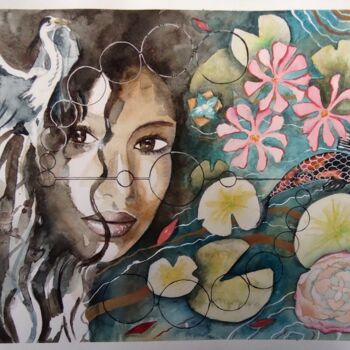 Ζωγραφική με τίτλο "G M S 9" από Nathalie Bernad, Αυθεντικά έργα τέχνης, Ακουαρέλα