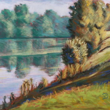 Dessin intitulée "L'autre rive" par Nathalie Bernard, Œuvre d'art originale, Pastel